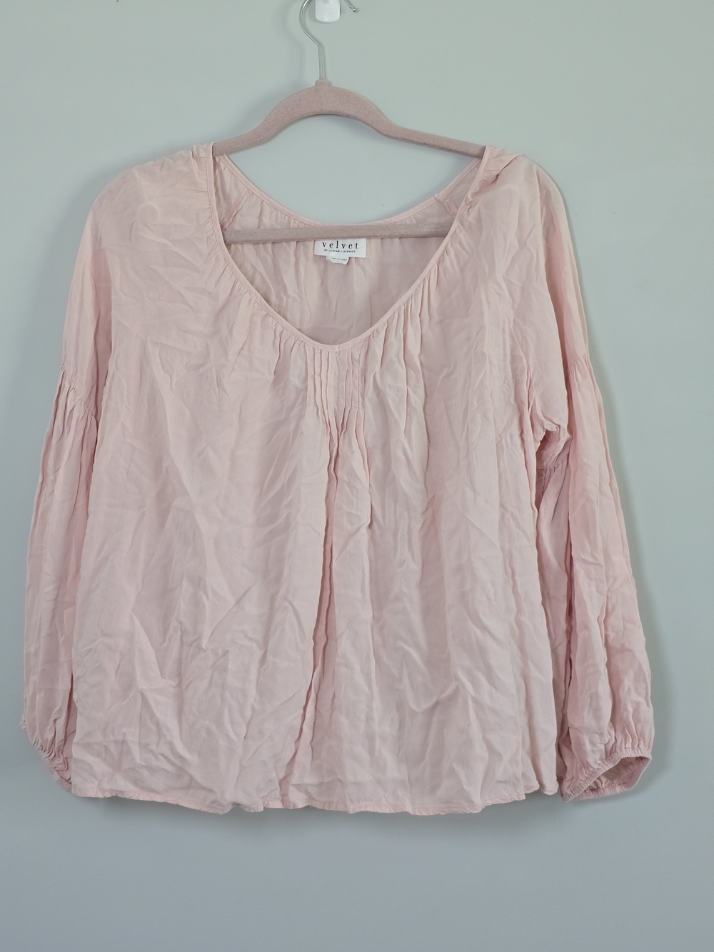 Velvet Graham Spencer Blush Pink Peasant Top Long Sleeve Pintuck Blouse S